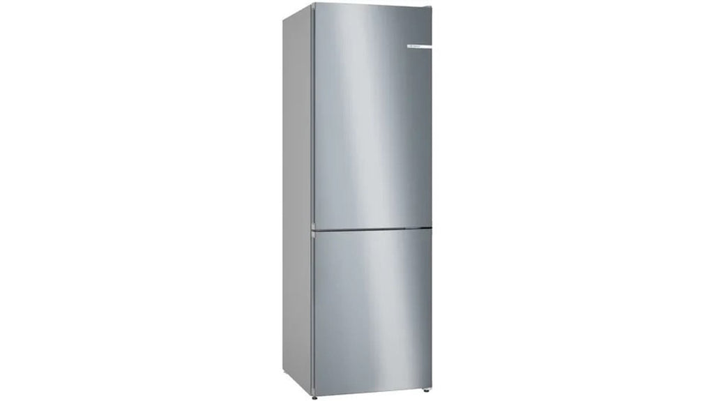 Free-standing fridge-freezer with freezer at bottom 182.4 x 55 cm Stainless steel look