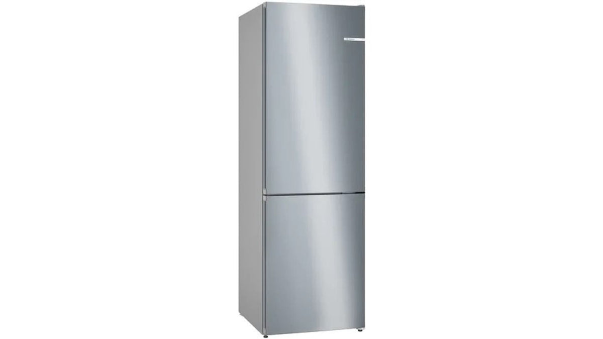 Free-standing fridge-freezer with freezer at bottom 182.4 x 55 cm Stainless steel look