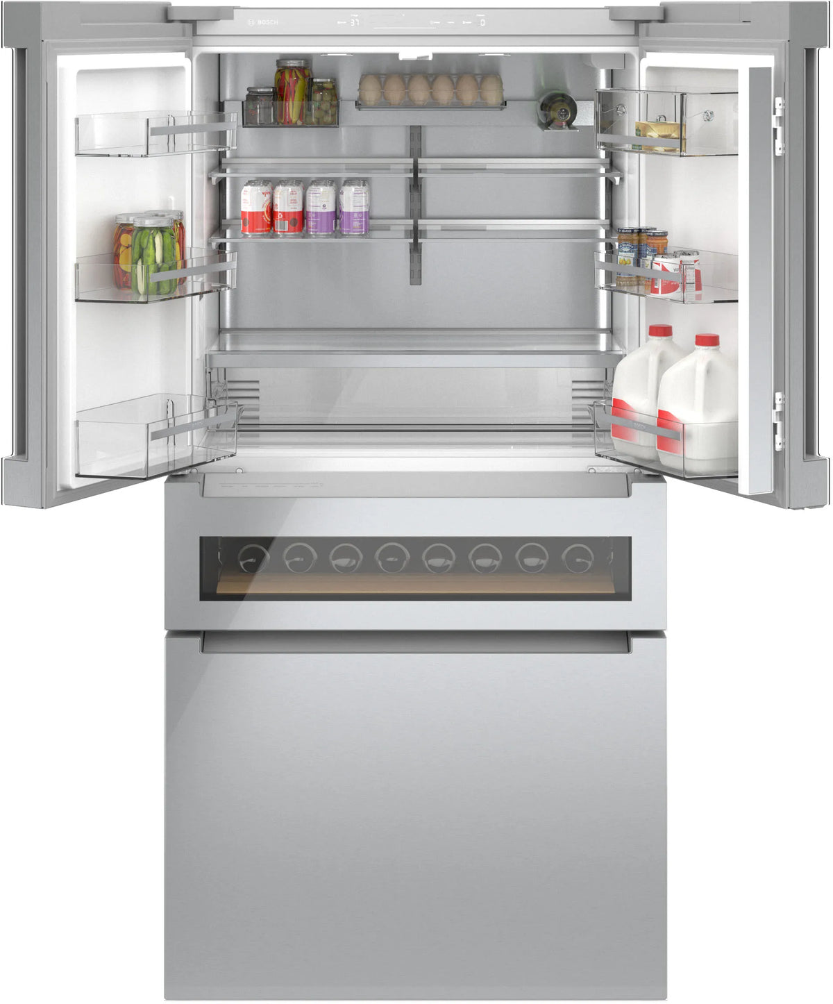 Bosch B36CL81ENG 800 Series French Door Bottom Mount Refrigerator. Glass door 36'' Stainless Steel