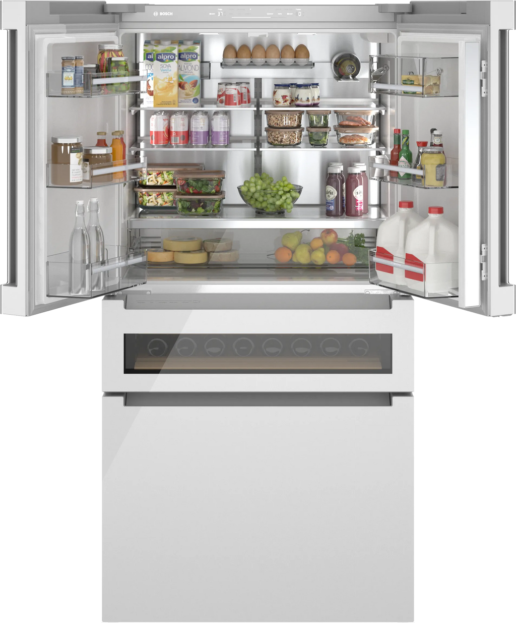 Bosch B36CL81ENW 800 Series French Door Bottom Mount Refrigerator. Glass door 36'' White. Total No Frost