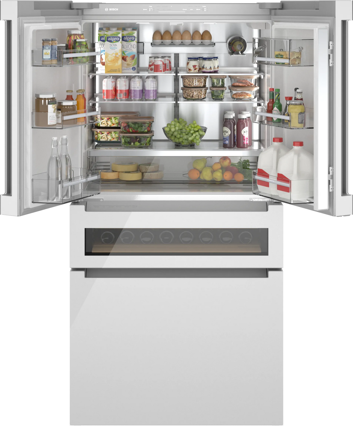 Bosch B36CL81ENW 800 Series French Door Bottom Mount Refrigerator. Glass door 36'' White. Total No Frost