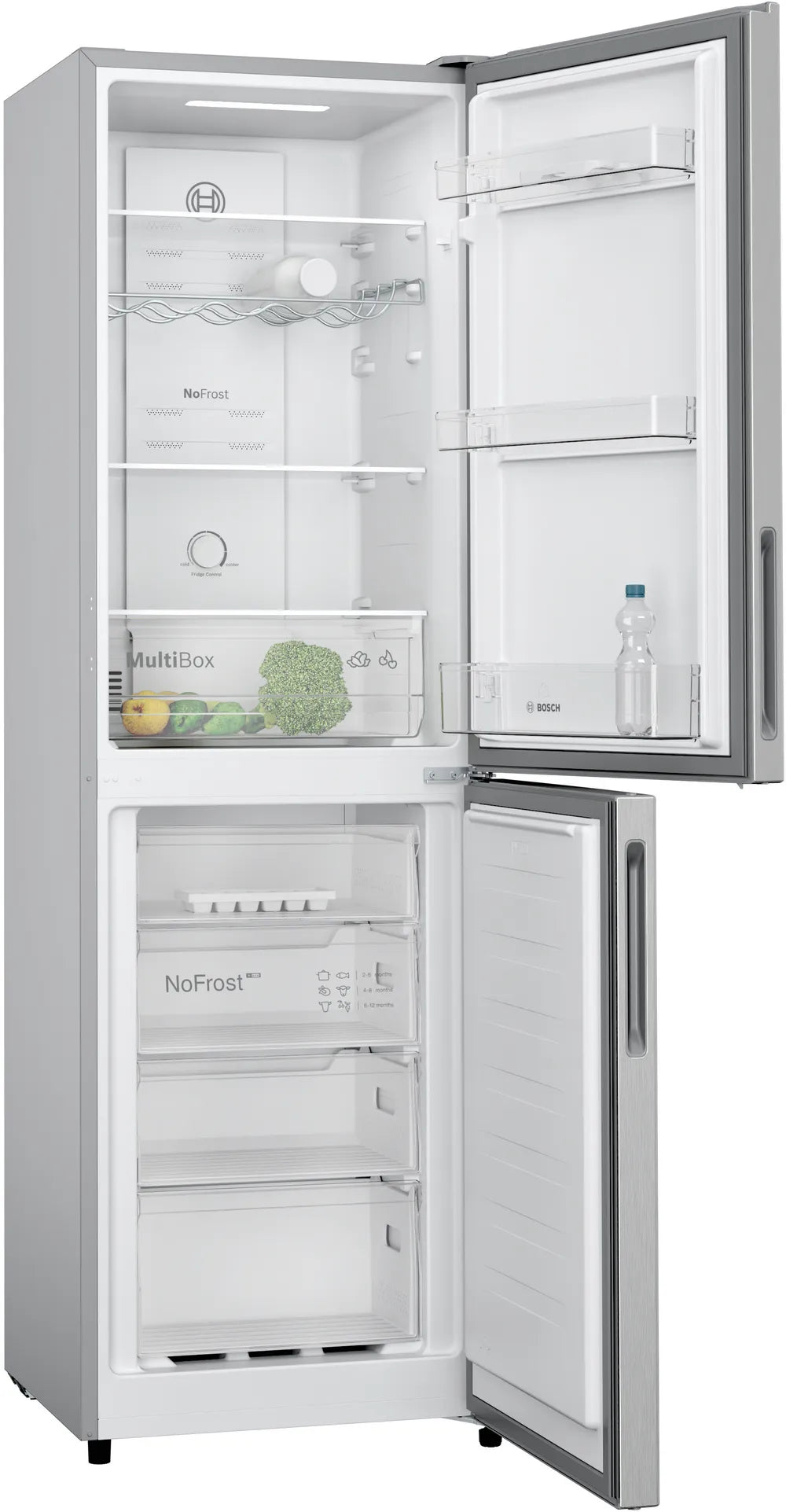 Free-standing fridge-freezer with freezer at bottom 182.4 x 55 cm Stainless steel look