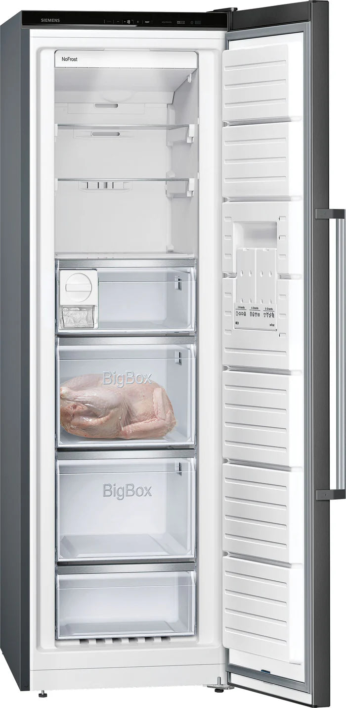 Siemens - iQ500 Free-standing freezer 186 x 60 cm Brushed black steel antiFingerprint GS36NAXEP