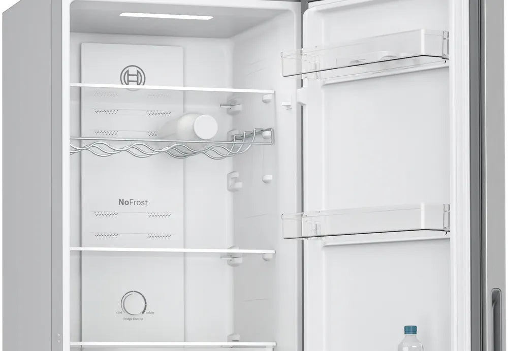 Free-standing fridge-freezer with freezer at bottom 182.4 x 55 cm Stainless steel look