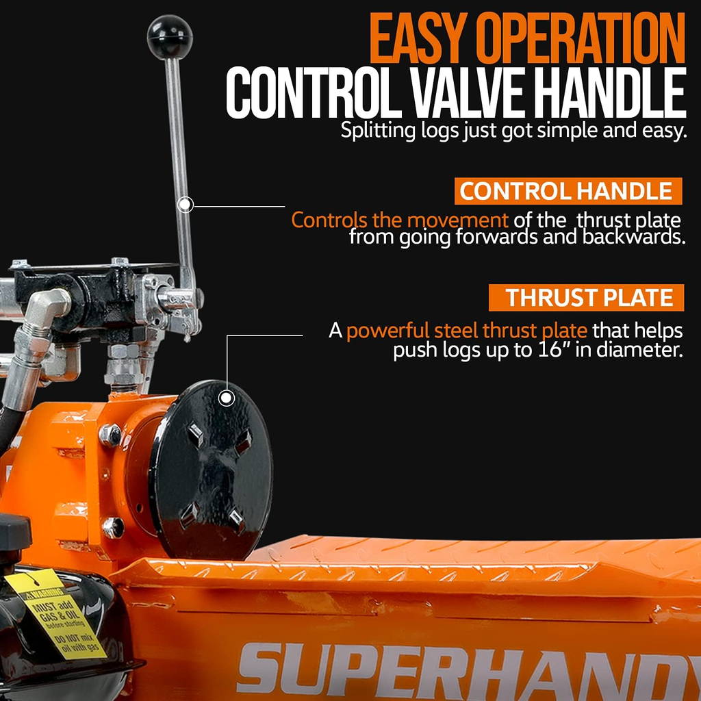 SuperHandy Log Splitter Portable 20 Ton Rapid Auto Return Ram System Bucher Gear Pump 7HP Engine Horizontal Full Beam Steel Wedge Firewood Splitting Forestry Harvesting