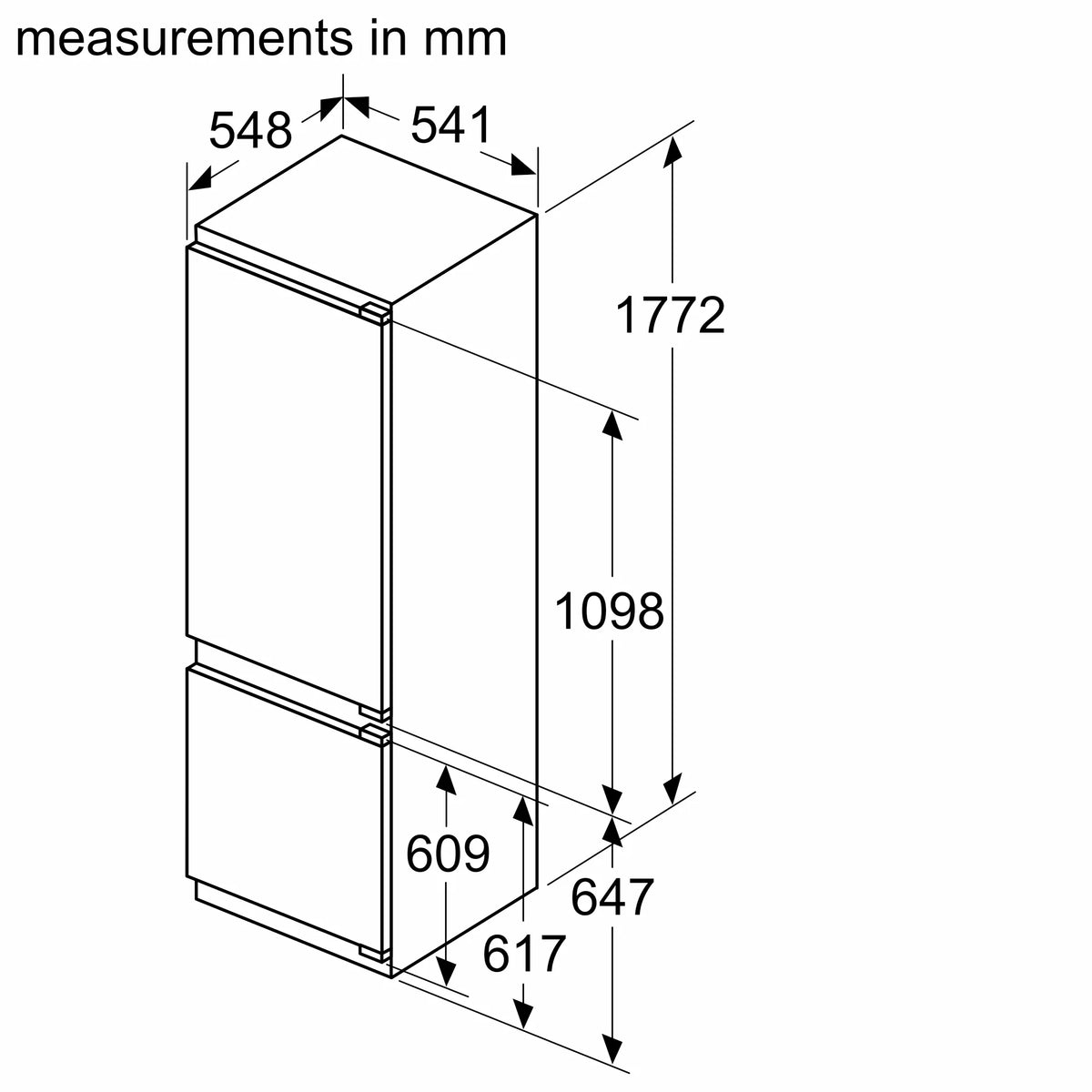 SIEMENS KI87VVFE0G iQ300 Built-in fridge-freezer with freezer at bottom 177.2 x 54.1 cm flat hinge