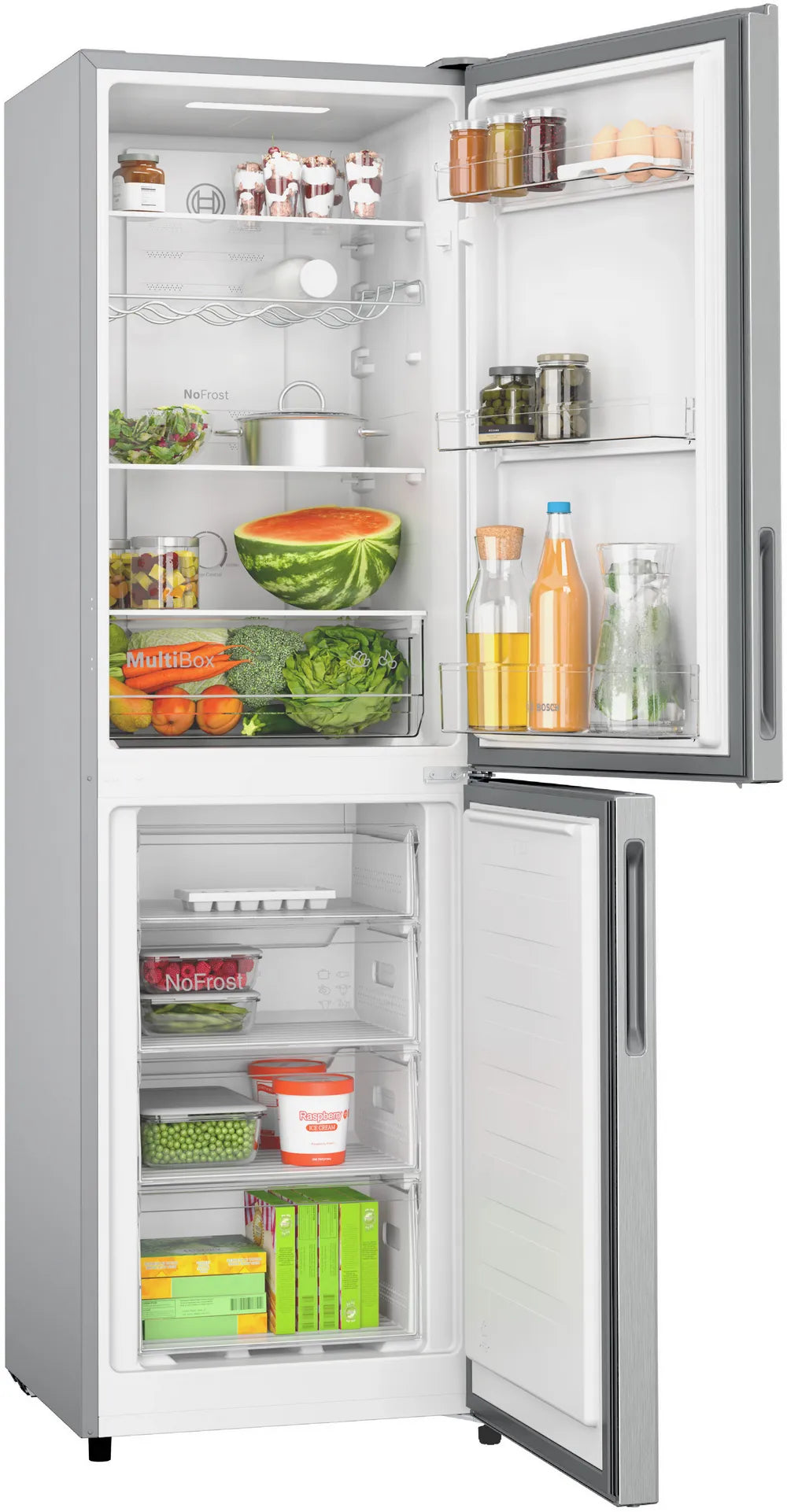Free-standing fridge-freezer with freezer at bottom 182.4 x 55 cm Stainless steel look