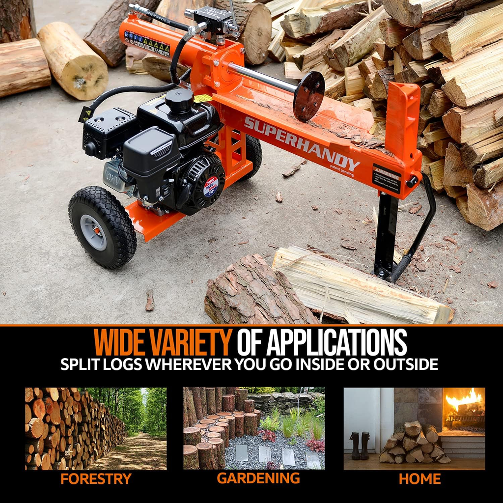 SuperHandy Log Splitter Portable 20 Ton Rapid Auto Return Ram System Bucher Gear Pump 7HP Engine Horizontal Full Beam Steel Wedge Firewood Splitting Forestry Harvesting