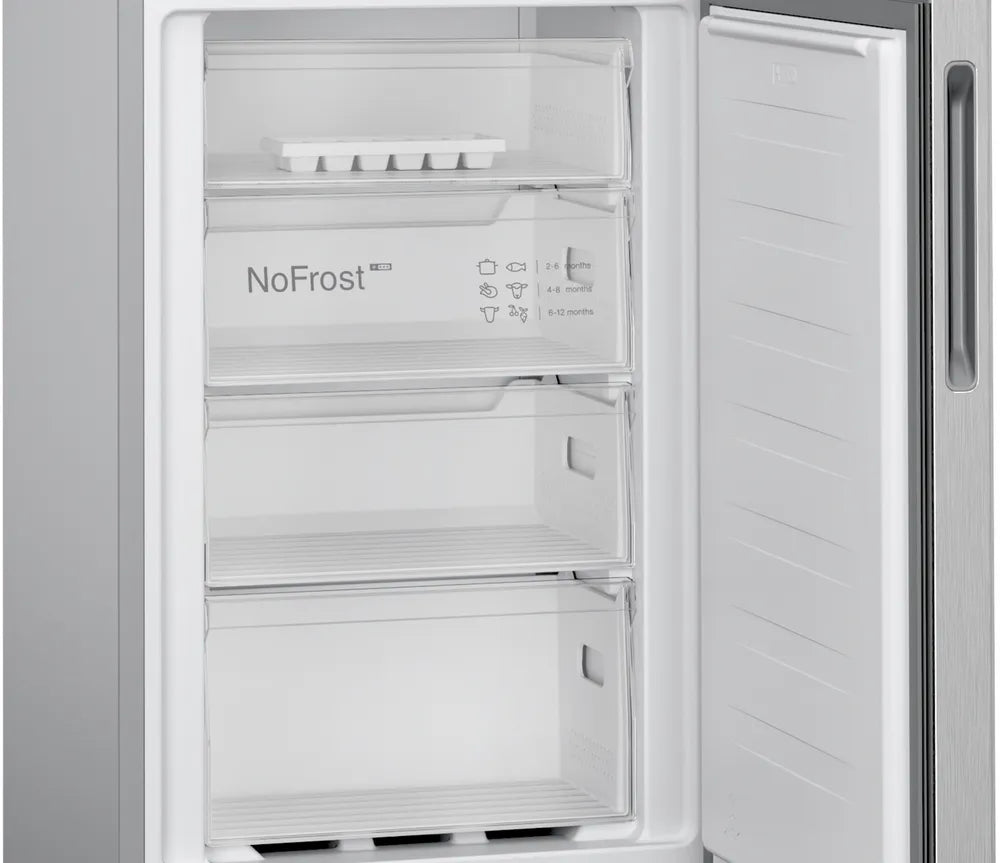 Free-standing fridge-freezer with freezer at bottom 182.4 x 55 cm Stainless steel look