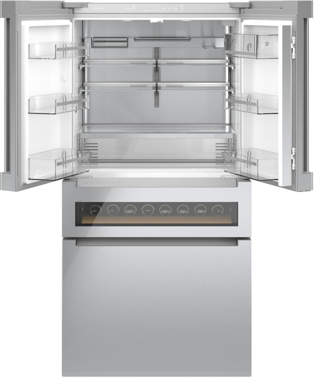 Bosch B36CL81ENG 800 Series French Door Bottom Mount Refrigerator. Glass door 36'' Stainless Steel