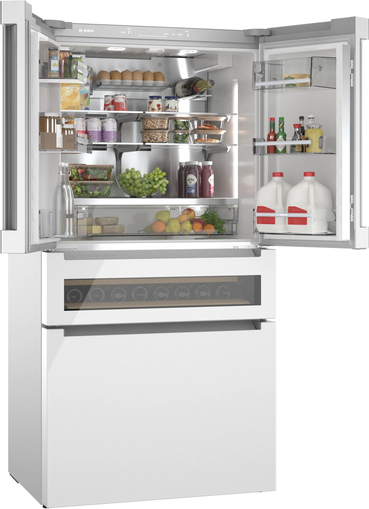 Bosch B36CL81ENW 800 Series French Door Bottom Mount Refrigerator. Glass door 36'' White. Total No Frost