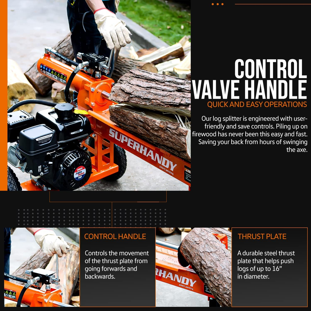 SuperHandy Log Splitter, 20 Ton, Gas Powered 7 HP Engine, Automatic Wood Splitting Wedge Machine